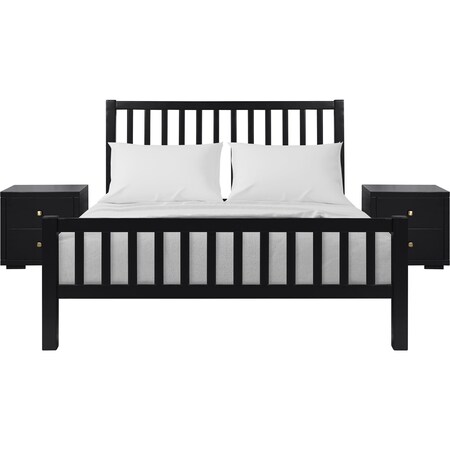 Homeroots Three Piece Black Solid Wood Bedroom Set 523681