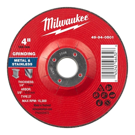 Milwaukee Tool Grinding Wheel, 4" dia. 49-94-0501