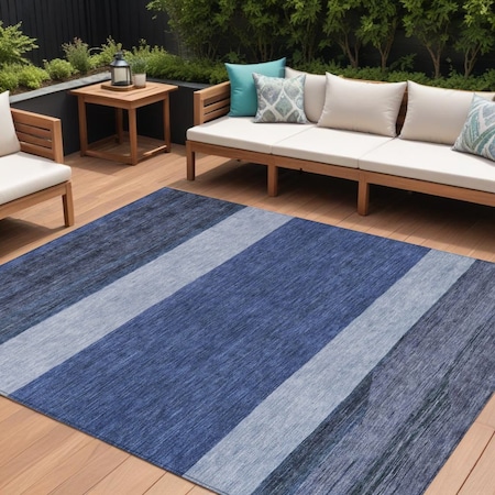 Homeroots 8' X 10' Navy Blue Sky Blue And Charcoal Abstract Washable Indoor Outdoor Area Rug 615281