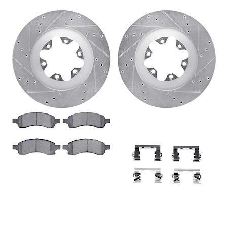 Dynamic Friction Co DFC Rotors-Drilled & Slotted-Silver w/ EURO 5000 Ceramic Brake Pads Incl Hdw 7612-48007
