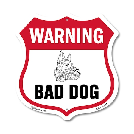 Signmission Dog Warning Shield Sign Bad Dog, 6 Inch X 6 Inch, Plastic Sign SHI-P-6-377