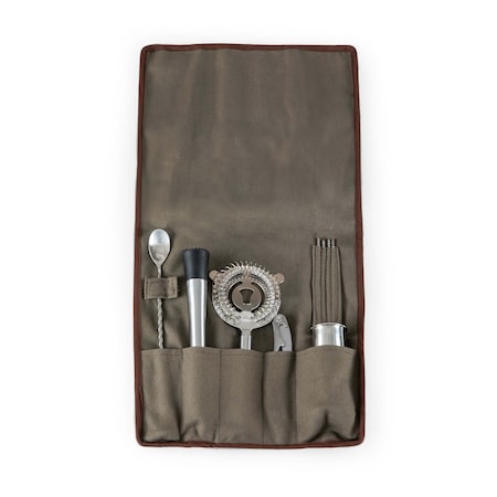 Picnic Time Family Of Brands 10-Piece Bar Tool Roll Up Kit, Khaki 671-14-105-000-0