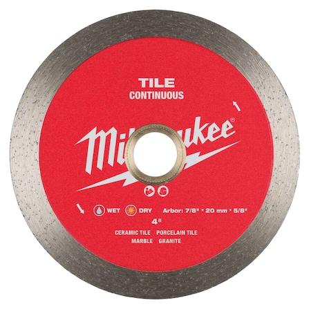 Milwaukee Tool DiamondSawBlade, Diam:4", Arbor:5/8", 7/8 49-93-9502