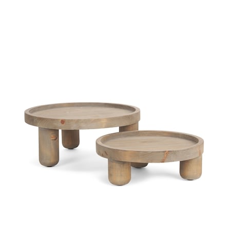 Homeroots Set of Two Gray And Natural Solid Wood Handmade Round Risers 609084