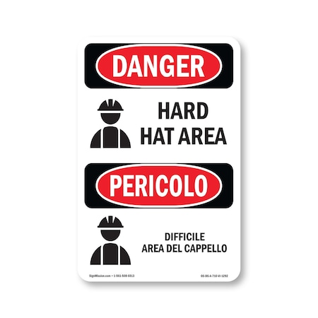 Signmission OSHA Danger Sign, Hard Hat Area Bilingual, 10in X 7in Aluminum, OS-DS-A-710-VI-1292 OS-DS-A-710-VI-1292