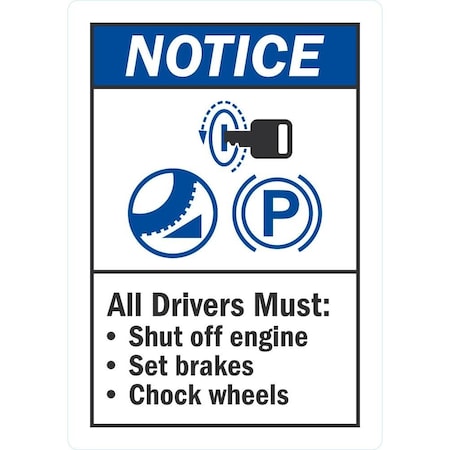 Lyle Notice All Drivers Shut Off Engine, Set Brakes and, 3.5x5, Non-Reflective, White  G-14603-ND_3.5x5