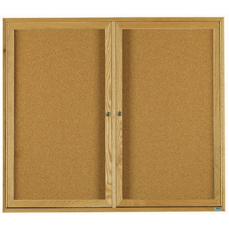 Aarco Enclosed Bulletin Board Red Oak Frame w/ a High Gloss Clear Lacquer Finish, 48''Hx60''W OBC4860R