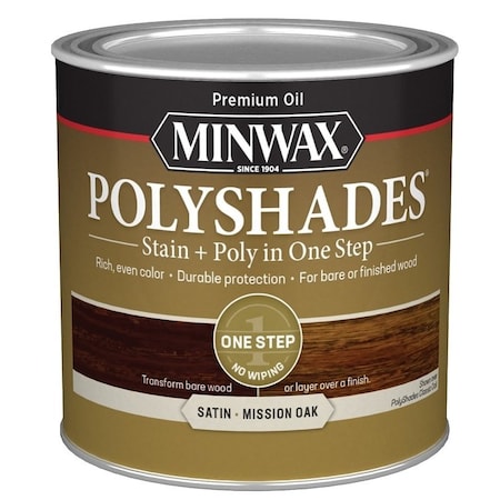 Minwax 213854444 Waterbased Polyurethane Stain, Satin, Liquid, Mission Oak, 0.5 pt, Can 21385