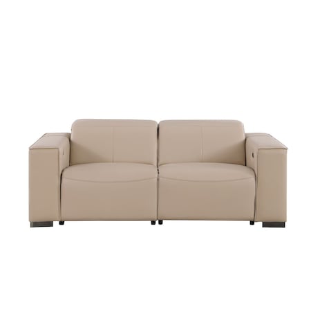 Homeroots 80in Cream and Brown Leather Power Reclining Loveseat 720533
