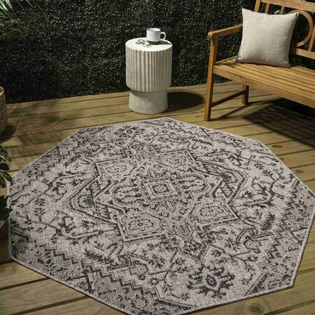 Jonathan Y Estrella Bohemian Medallion Textured Weave Black/Gray 8 ft Octagon Indoor/Outdoor Area Rug SMB105D-8TGN