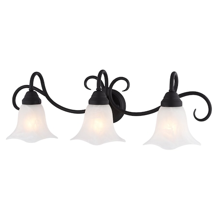 Vaxcel Bella 3-Light Matte Black Bathroom Vanity Fixture, White Glass Shade W0555