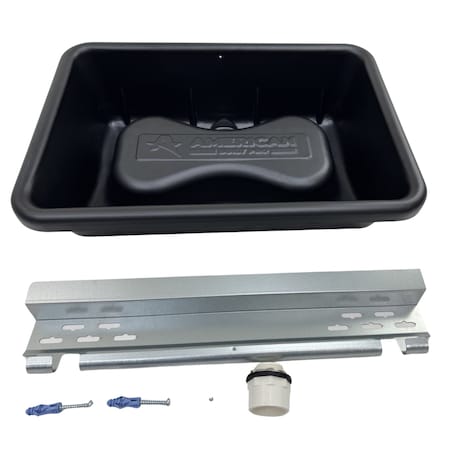 American Built Pro Water Heater Pan, Pre-Drilled, Plastic w/PVC fitting, and Wall Bracket, for Tankless Water Heaters WHP-TLLG-1D
