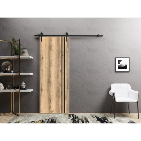 Sartodoors Sliding Barn Door with Hardware, Planum 0011 Oak and Aluminum Strips, 6.6FT Rail Hangers Sturdy Set PLANUM0011BD-B-DUB-18