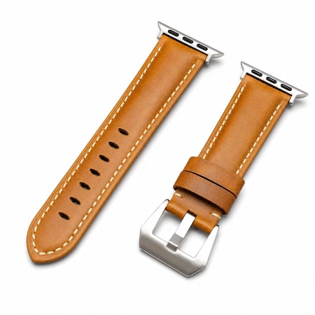 Elegani Leather Band Compatible with Apple Watch 45mm, Light Brown, Light Brown/Rose Gold/Yellow Gold Buckle OWLSPAM-LBRN-45