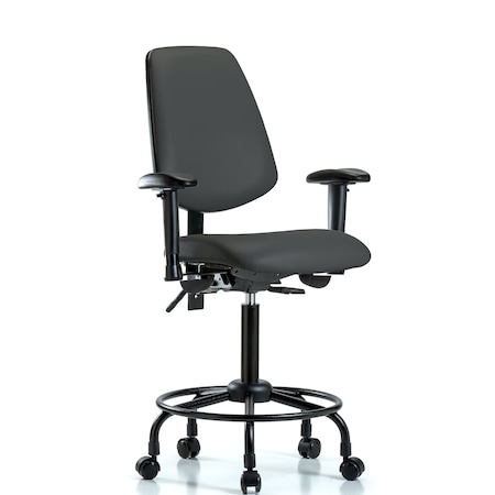 Blue Ridge Ergonomics Medium Bench Chair Adjustable Arms, 23" to 31" Height, Vinyl, Charcoal BR-VMBCH-MB-RT-T1-A1-RC-8605