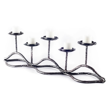 Homeroots 7" Black Distressed Geometric Metal Tabletop Tealight Candle Holder 608382