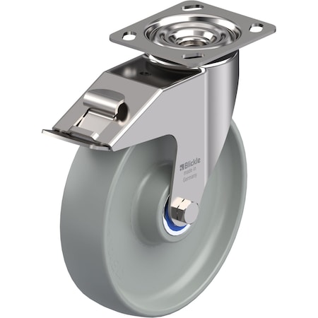 Blickle Swivel Plate Caster, Gray Nylon, 8", Brake, Overall Height: 9-1/4" LEX-POG 200XK-14-FI