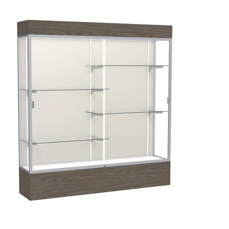 Ghent Lighted Floor Display Case 72x80x16, Plaque, Satin 2176PB-SN-WV