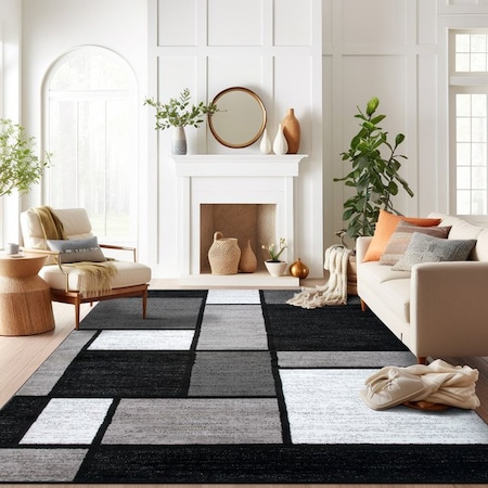 World Rug Gallery Contemporary Modern Boxes Design Soft Area Rug 4 ft x 6 ft Gray 106GRAY4X6