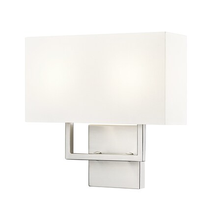 Z-Lite Saxon 2 Light Wall Sconce, Brushed Nickel/White, 12 In W 815-2S-BN