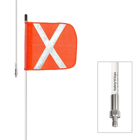 Safetywhips 12ft, 1 Piece, Non-powered, Quick Disconnect, Heavy Duty Whip with Orange Mesh Flag, White X SW12QDNP-SXW