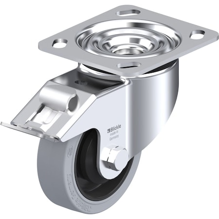Blickle Swivel Plate Caster, Solid Rbbr, 4", Brake LK-POEV 100KA-14-FI-SG