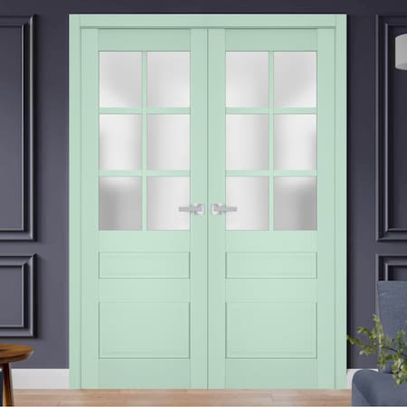 Sartodoors Interior Solid French Double Doors Frosted Glass 56x96 (2* 28x96) Solid Core Modern Interior VEREGIO7339DD-OLI-5696