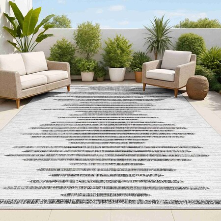 Jonathan Y Zolak Berber Stripe Geometric Ivory/Black 5 ft. x 8 ft. Indoor/Outdoor Area Rug SMB124D-5