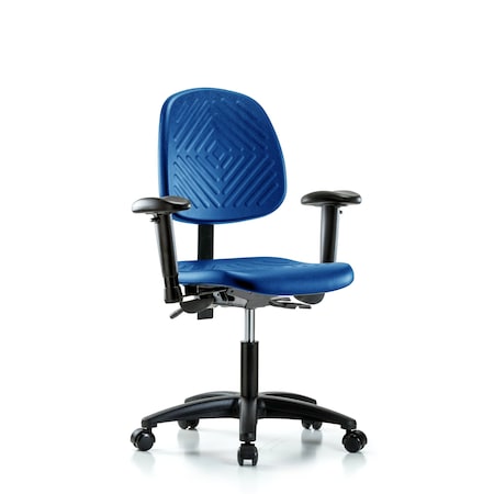 Blue Ridge Ergonomics Poly Chair, Desk, Med Back, Tilt, Arms, Casters, Blue BR-PDHCH-MB-RG-T1-A1-RC-BLU