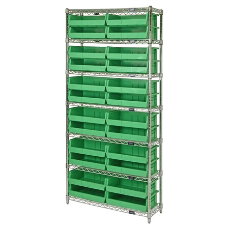 Quantum Storage Systems WIRE SHELVING UNIT W/24 GREEN BINS WR7-245GN