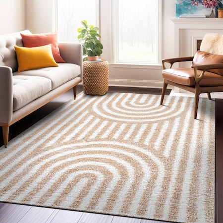 World Rug Gallery Abstract Arch Shag Area Rug 5 ft x 7 ft Beige WR121BEIGE5X7