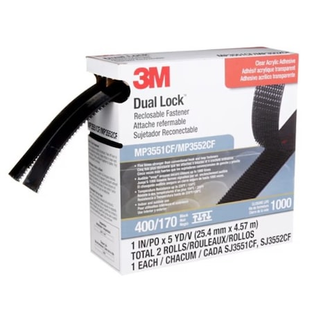 3M Dual Lock Reclosable 5 Pk Fastener Mp3551Cf/Mp3552Cf, Blk 1 In X 5 Yd, 5PK MP3551/MP3552