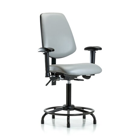 Blue Ridge Ergonomics Medium Bench Chair Adjustable Arms, 22" to 29" Height, Vinyl, Dove BR-VMBCH-MB-RT-T0-A1-RG-8567