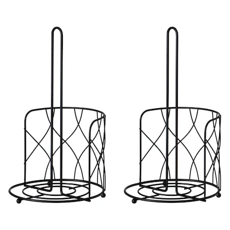 Basicwise Freestanding Black Iron Towel Paper Holder Stand Roll Dispenser with Frame for Kitchen, Set of 2 QI004450.2