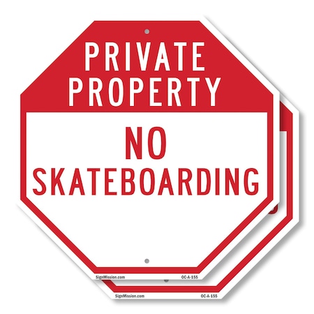Signmission Private Property No Skateboarding, 10 inch X 10 inch, Plastic Sign, 2PK OC-P-2PACK-10-155