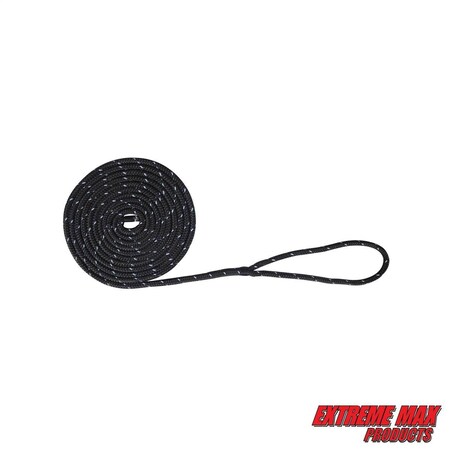 Extreme Max Extreme Max 3006.2487 BoatTector Double Braid Nylon Dock Line-1/2" x 25', Black w Reflective Tracer 3006.2487