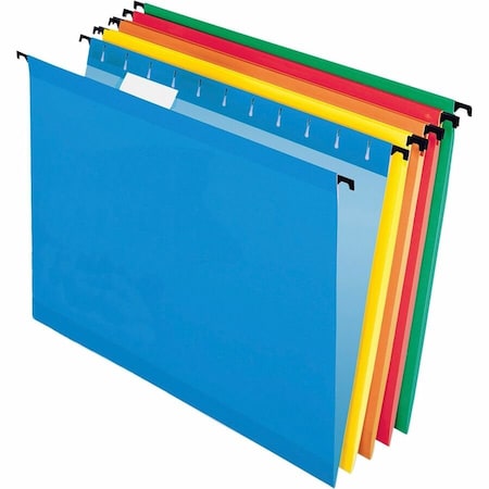 Pendaflex SureHook 1/5 Tab Cut Letter Recycled Hanging Folder, 8 1/2inx11in, Red, Blue, Orange, Yellow, 20PK 615215ASST