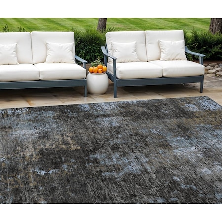 Homeroots 8' X 10' Graphite Charcoal And Silver Abstract Washable Indoor Outdoor Area Rug 587905