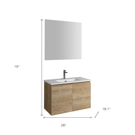 Homeroots 28" Oak Wood Freestanding Bathroom Vanity With White Sink And Two Drawers 627418