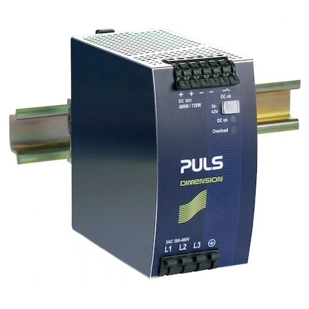 Puls Din Rail Power Supplies for 3-Phase System, 36V, 13.3A, DC-Ok Relay Contact QT20.361