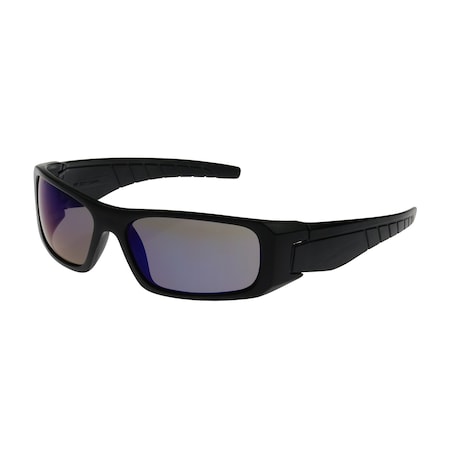 Bouton Optical Full Frame Safety Glasses w/Black Frame, Blue Mirror Plus Lens, Anti-Scratch/Anti-Reflective Coating 250-53-0006