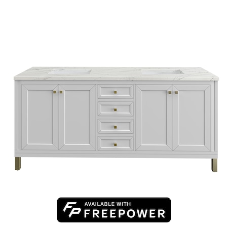James Martin Vanities Chicago 72 in. Double Vanity, Glossy White, w/ 3 CM Ethereal Noctis Silestone Top 503-V72-GW-FENC