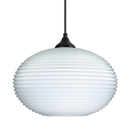 Besa Lighting Besa Pape 12 Outdoor Pendant, Opal Ribbed, Black Finish, 1x 9W LED OP-491307-LED-BK