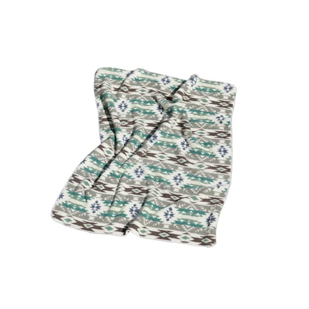 Homeroots 50" X 60" Ivory Gray And Green Faux Sherpa Southwestern Throw Blanket 483446