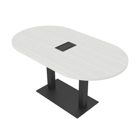 Skutchi Designs Racetrack Conference Table With Power Unit, 36 in W, 72 in L, White HAR-RAC-36X72-DOU.BK-WA7976-EBLK