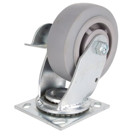 Prosource Swivel/Brake Caster, 5 in Dia Wheel, 2 in W Wheel, Thermoplastic Rubber Wheel, Gray, 450 lb JC-T04