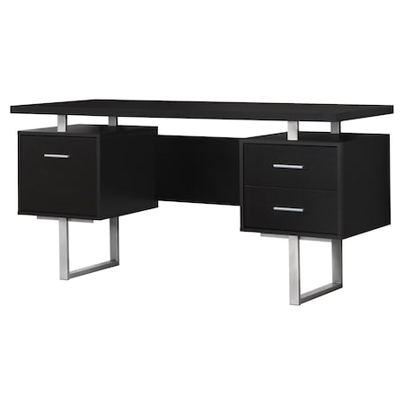 Homeroots 60" Black and Silver Computer Desk With Three Drawers 333366
