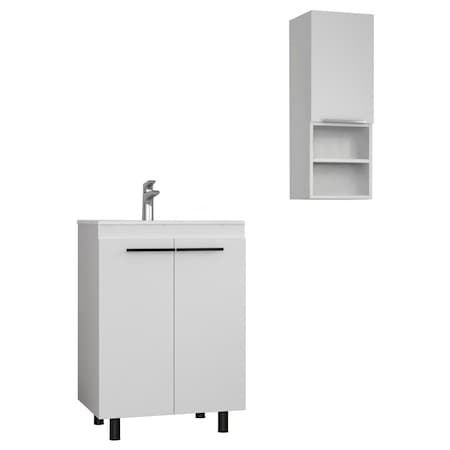 Homeroots 24" White Wood Freestanding Bathroom Vanity With Sink And Medicine Cabinet 546362