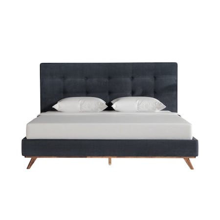 Homeroots Gray and Brown Wood And Tufted Polyester King Bed Frame 486204