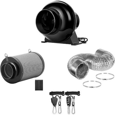 Ipower 4 Inch 195 CFM Inline Fan Circulation Exhaust Blower, Air Carbon Filter, 8 Feet Ducting and GLFANXHKSETINLLT4D8CRV1